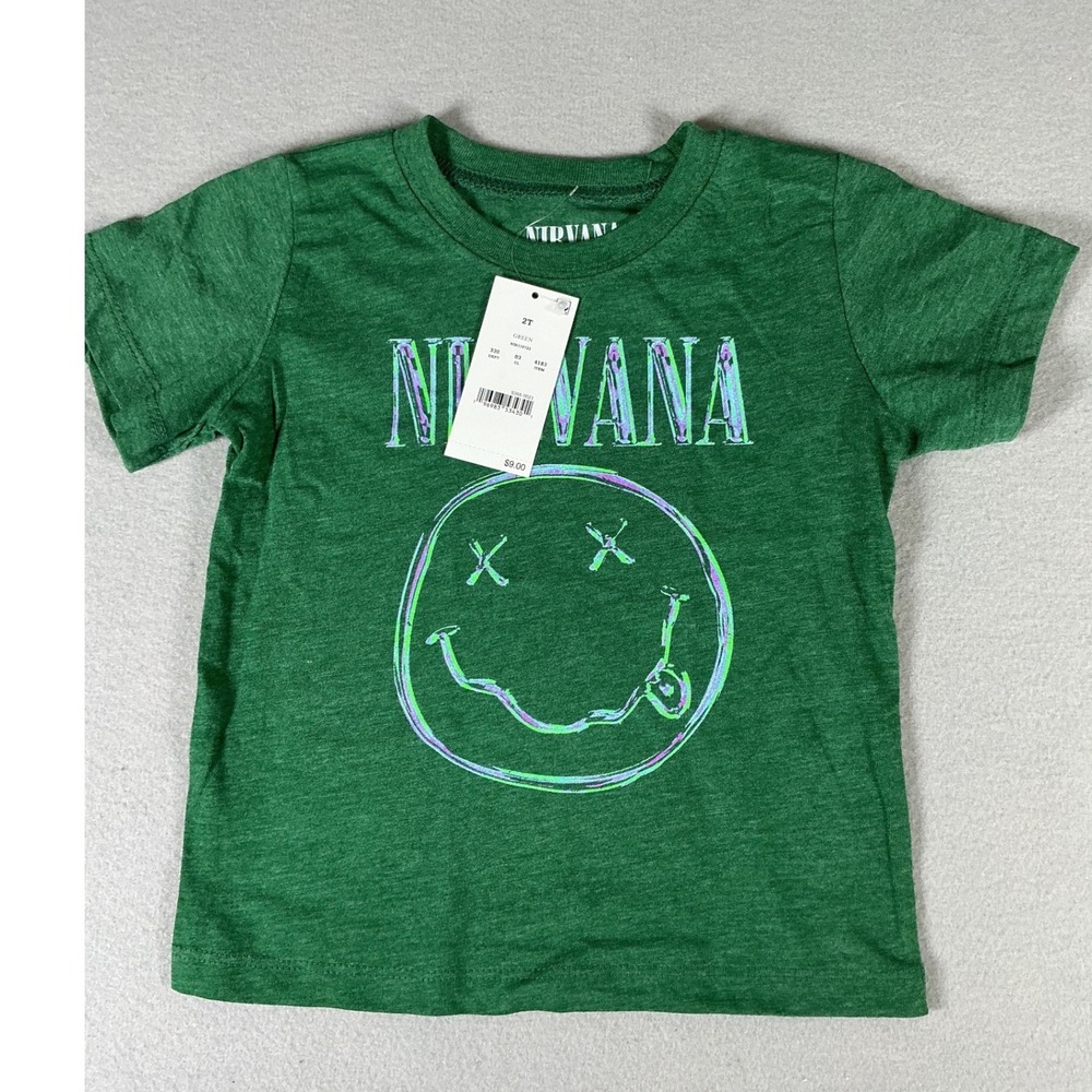 Nirvana Toddler T Shirt 2T Green Graphic Band Tee Kids Unisex‎ NWT